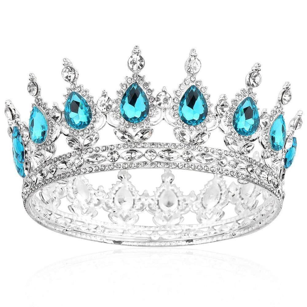 Silver Crystal Wedding Tiara for Women Girls Blue Rhinestone Queen Headband